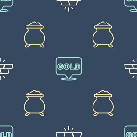 Set line Gold bars, Molten gold being poured and on seamless pattern. Vectorのイラスト素材