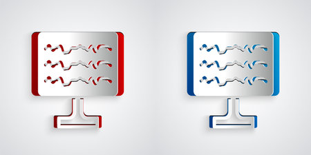 Paper cut Encephalogram icon isolated on grey background. Electrical activity. Paper art style. Vectorのイラスト素材