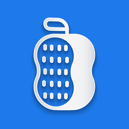 Paper cut Washcloth icon isolated on blue background. Bath house sauna washcloth sign. Item for pleasure and relaxing. Paper art style. Vectorのイラスト素材