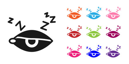 Black Insomnia icon isolated on white background. Sleep disorder with capillaries and pupils. Fatigue and stress. Set icons colorful. Vectorのイラスト素材