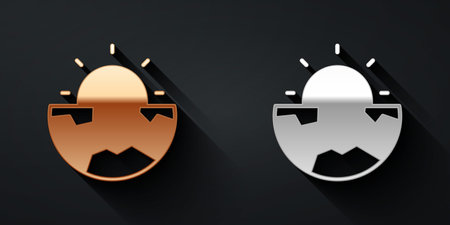 Gold and silver Earth core structure crust icon isolated on black background. Long shadow style. Vectorのイラスト素材
