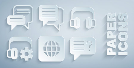 Set Worldwide, Headphones, Headphoneswith settings, Unknown search, Speech bubble chat and icon. Vectorのイラスト素材