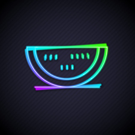 Glowing neon line Watermelon icon isolated on black background. Vectorのイラスト素材