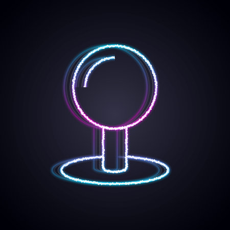 Glowing neon line Push pin icon isolated on black background. Thumbtacks sign. Vectorのイラスト素材