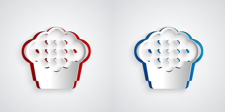 Paper cut Muffin icon isolated on grey background. Paper art style. Vectorのイラスト素材