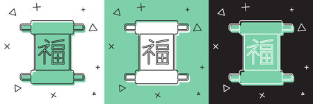 Set Chinese New Year icon isolated on white and green, black background. Vectorのイラスト素材