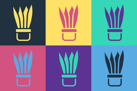 Pop art Plant in pot icon isolated on color background. Plant growing in a pot. Potted plant sign. Vectorのイラスト素材