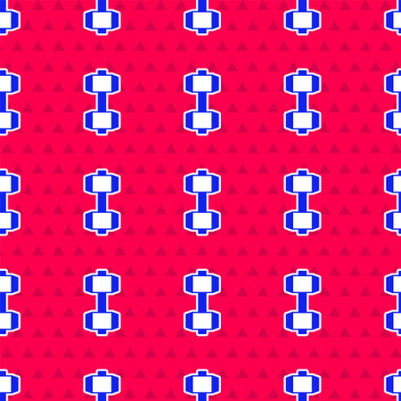 Blue Dumbbell icon isolated seamless pattern on red background. Muscle lifting, fitness barbell, sports equipment. Vectorのイラスト素材