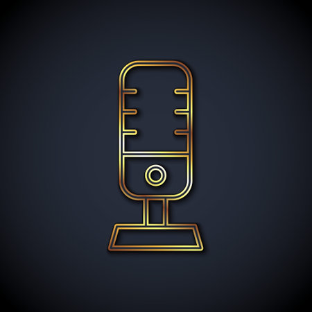 Gold line Microphone icon isolated on black background. On air radio mic microphone. Speaker sign. Vectorのイラスト素材