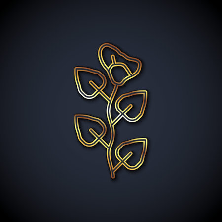 Gold line Ivy branch icon isolated on black background. Branch with leaves. Vectorのイラスト素材