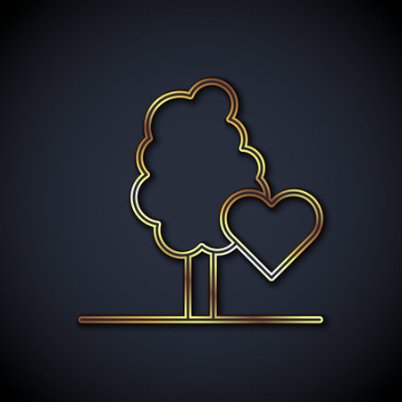 Gold line Volunteer team planting trees icon isolated on black background. Represents ecological protection, protecting plants and trees. Vectorのイラスト素材