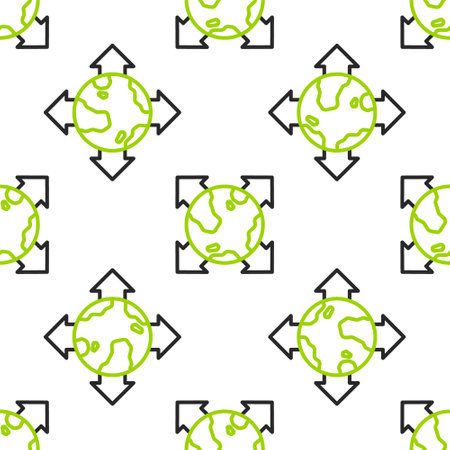 Line World globe with compass icon isolated seamless pattern on white background. Vectorのイラスト素材