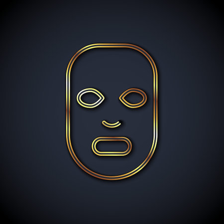 Gold line Facial cosmetic mask icon isolated on black background. Cosmetology, medicine and health care. Vectorのイラスト素材