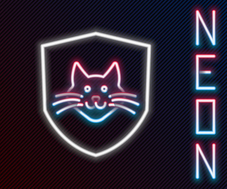 Glowing neon line Animal health insurance icon isolated on black background. Pet protection concept. Dog or cat paw print. Colorful outline concept. Vectorのイラスト素材