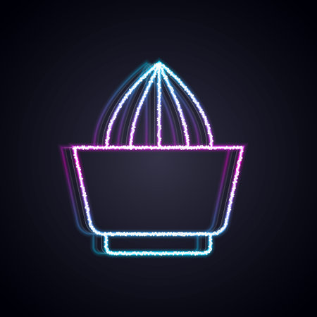 Glowing neon line Citrus fruit juicer icon isolated on black background. Vectorのイラスト素材