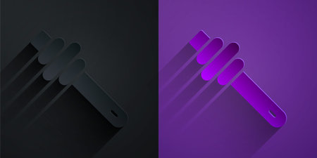 Paper cut Honey dipper stick icon isolated on black on purple background. Honey ladle. Paper art style. Vectorのイラスト素材