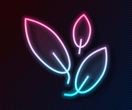 Glowing neon line Tea leaf icon isolated on black background. Tea leaves. Vectorのイラスト素材
