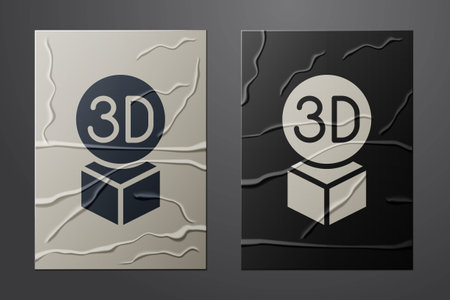 White Isometric cube icon isolated on crumpled paper background. Geometric cubes solid icon. 3D square sign. Box symbol. Paper art style. Vectorのイラスト素材