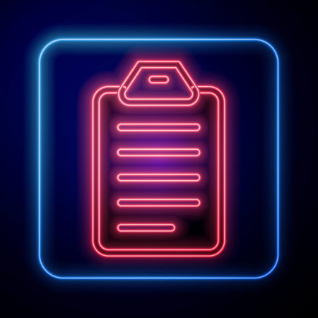 Glowing neon To do list or planning icon isolated on black background. Vectorのイラスト素材