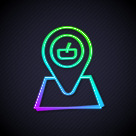Glowing neon line Picnic location icon isolated on black background. Vectorのイラスト素材