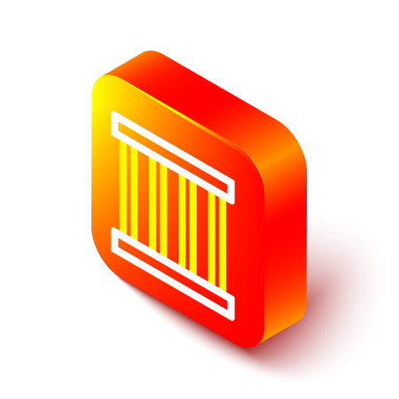 Isometric line Prison window icon isolated on white background. Orange square button. Vectorのイラスト素材