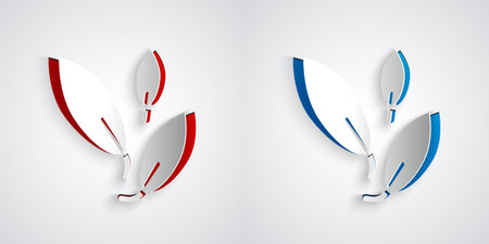 Paper cut Tea leaf icon isolated on grey background. Tea leaves. Paper art style. Vectorのイラスト素材