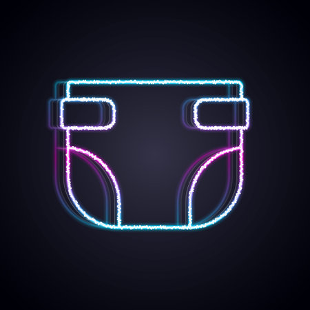 Glowing neon line Baby absorbent diaper icon isolated on black background. Vectorのイラスト素材
