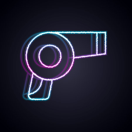 Glowing neon line Hair dryer icon isolated on black background. Hairdryer sign. Hair drying symbol. Blowing hot air. Vectorのイラスト素材
