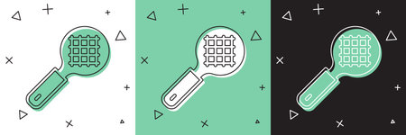 Set Tea strainer with handle icon isolated on white and green, black background. Metal sieve. Vectorのイラスト素材