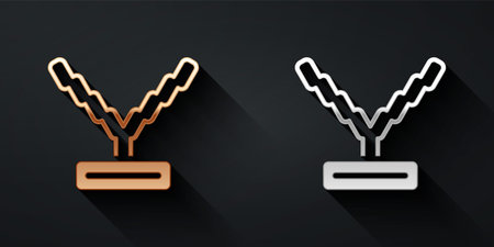 Gold and silver Rapper chain icon isolated on black background. Long shadow style. Vectorのイラスト素材