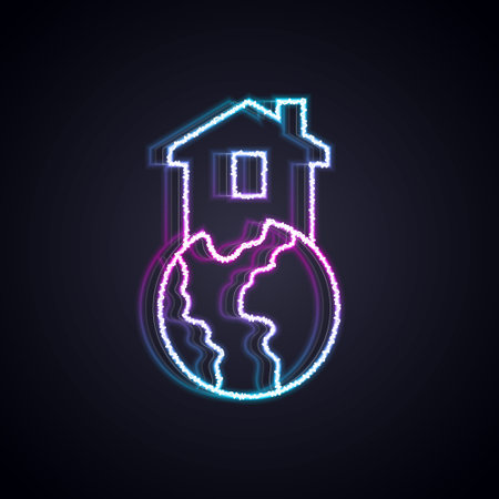 Glowing neon line Shelter for homeless icon isolated on black background. Emergency housing, temporary residence for people, bums and beggars without home. Vectorのイラスト素材