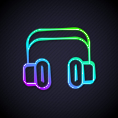 Glowing neon line Headphones icon isolated on black background. Support customer service, hotline, call center, faq, maintenance. Vectorのイラスト素材
