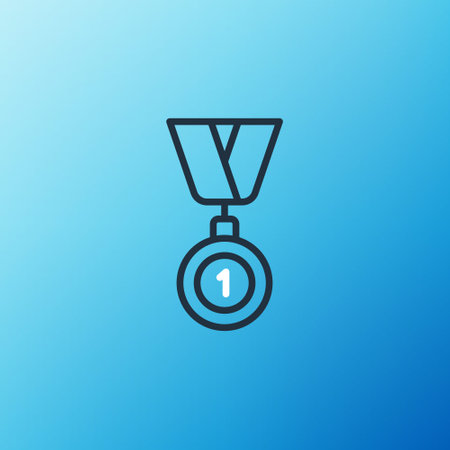 Line Medal icon isolated on blue background. Winner symbol. Colorful outline concept. Vectorのイラスト素材