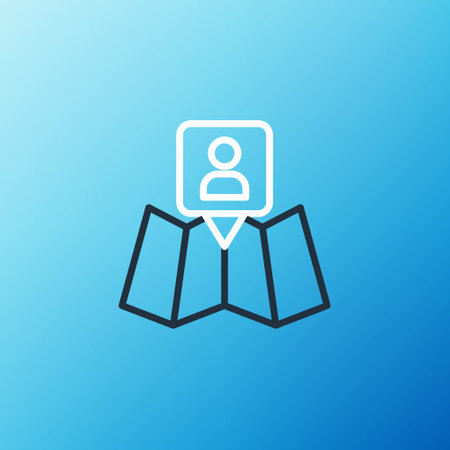 Line Folded map with location marker icon isolated on blue background. Colorful outline concept. Vectorのイラスト素材