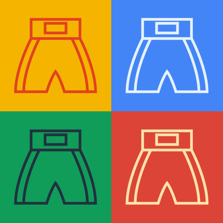 Pop art line Boxing short icon isolated on color background. Vectorのイラスト素材