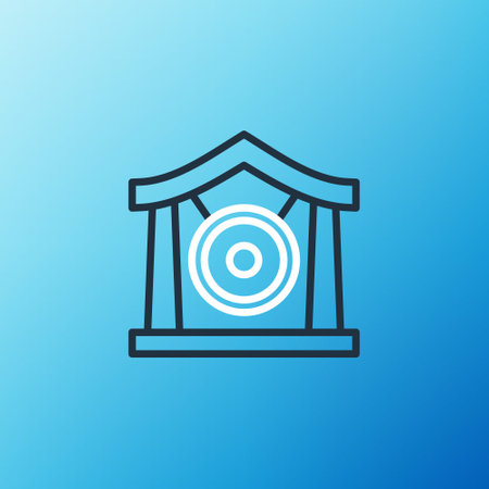 Line Gong musical percussion instrument circular metal disc icon isolated on blue background. Colorful outline concept. Vectorのイラスト素材