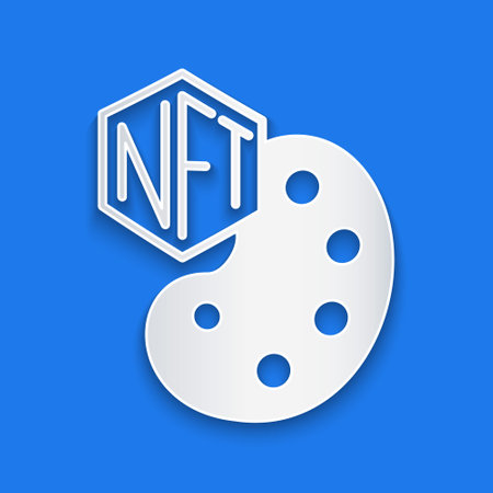 Paper cut NFT Digital crypto art icon isolated on blue background. Non fungible token. Paper art style. Vectorのイラスト素材