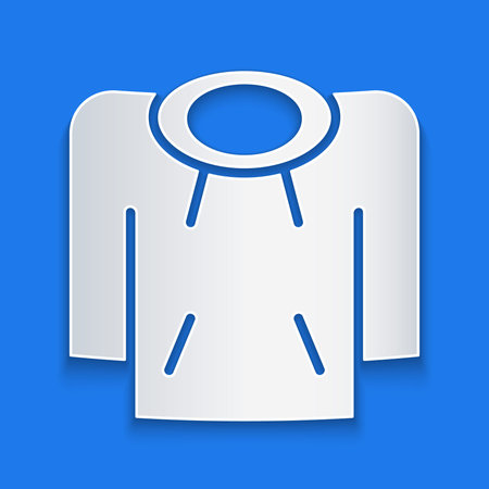 Paper cut Hoodie icon isolated on blue background. Hooded sweatshirt. Paper art style. Vectorのイラスト素材