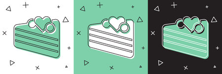 Set Wedding cake with heart icon isolated on white and green, black background. Happy Valentines...
