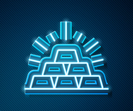 Glowing neon line Gold bars icon isolated on blue background. Banking business concept. Vectorのイラスト素材