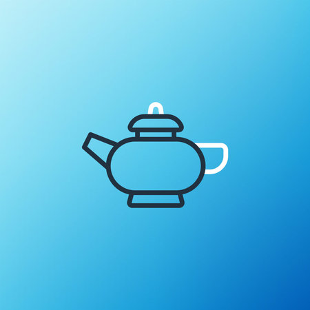 Line Traditional Chinese tea ceremony icon isolated on blue background. Teapot with cup. Colorful outline concept. Vectorのイラスト素材