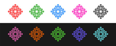 Set line Snowflake icon isolated on black and white background. Vectorのイラスト素材