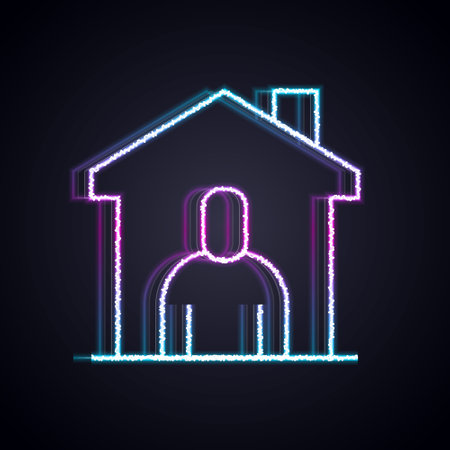 Glowing neon line Shelter for homeless icon isolated on black background. Emergency housing, temporary residence for people, bums and beggars without home. Vectorのイラスト素材