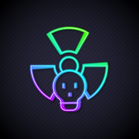 Glowing neon line Radioactive icon isolated on black background. Radioactive toxic symbol. Radiation hazard sign. Vectorのイラスト素材