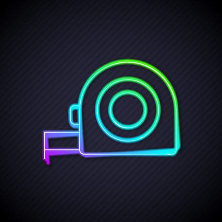 Glowing neon line Roulette construction icon isolated on black background. Tape measure symbol. Vectorのイラスト素材