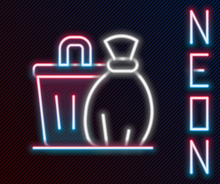 Glowing neon line Trash can icon isolated on black background. Garbage bin sign. Recycle basket icon. Office trash icon. Colorful outline concept. Vectorのイラスト素材