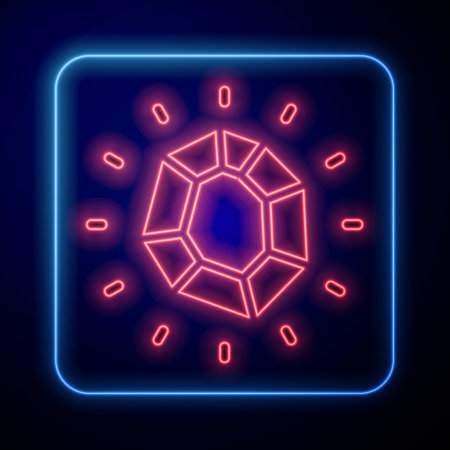 Glowing neon Magic stone icon isolated on black background. Fantasy crystal. Jewelry gem for game. Vectorのイラスト素材