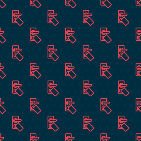 Red line Digital door lock with wireless technology for unlock icon isolated seamless pattern on black background. Door handle sign. Security smart home. Vectorのイラスト素材