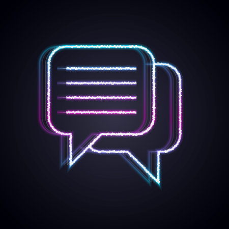 Glowing neon line Speech bubble chat icon isolated on black background. Message icon. Communication or comment chat symbol. Vectorのイラスト素材