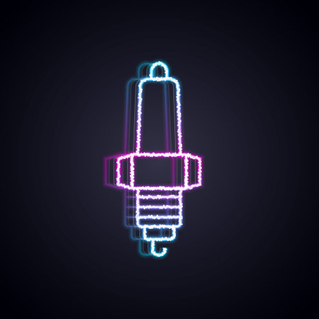 Glowing neon line Car spark plug icon isolated on black background. Car electric candle. Vectorのイラスト素材